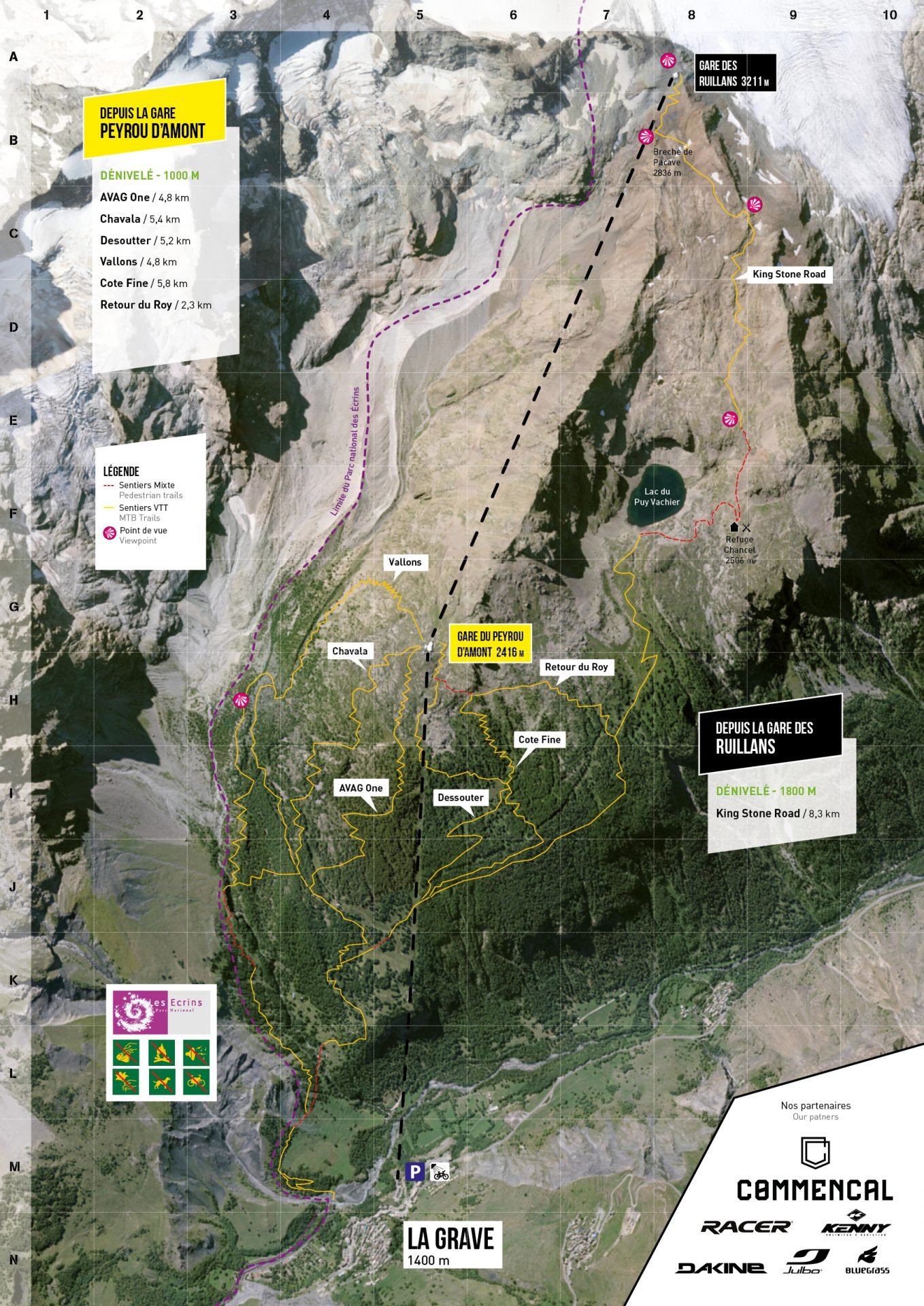 Plan du Bike Park VTT de La Grave - La Meije